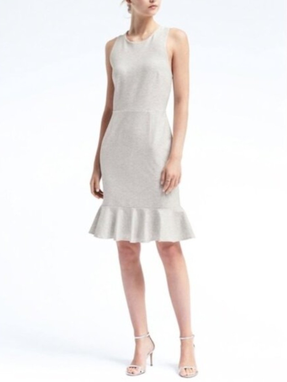 Banana Republic Light Gray Sleeveless Ruffle-Hem Midi Dress